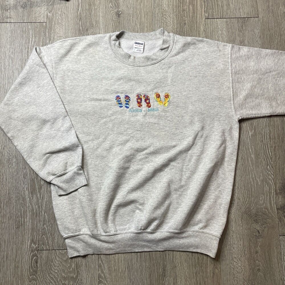 Vintage Hawaii Aloha Maui Flip-flops Embroidered Sweatshirt Size M
